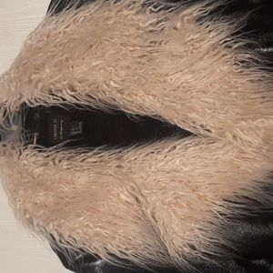 Forever 21 Black Faux Leather Jacket with Light Pink Faux Fur Collar